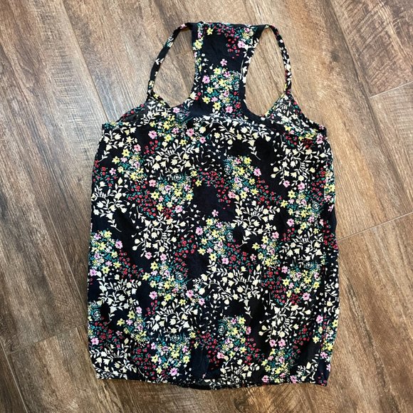Julie's Closet Medium Black Vintage Ruffle Neck Racerback Floral Tank - Picture 3 of 3
